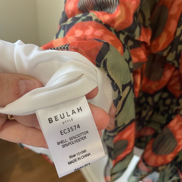 NWT BEULAH|| Mini Dress M Green Orange Abstract Tiered Fairycore Boho Cottage - Picture 9 of 9